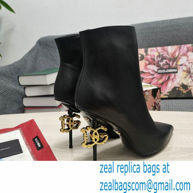Dolce  &  Gabbana Thin Heel 10.5cm Leather Ankle Boots Black with Baroque DG Heel 2021
